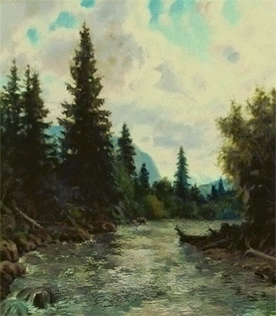 Анимация Горная река, художник Рудин Петр, гифка Горная река, художник Рудин Петр