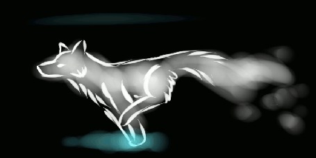 Анимация Бегущий в темноте призрачный волк