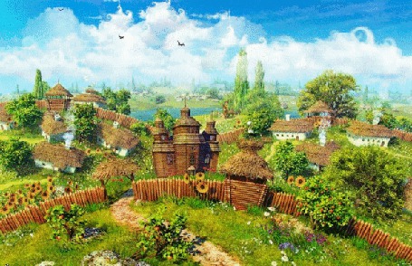 Анимация Старинное поселение в летнюю пору