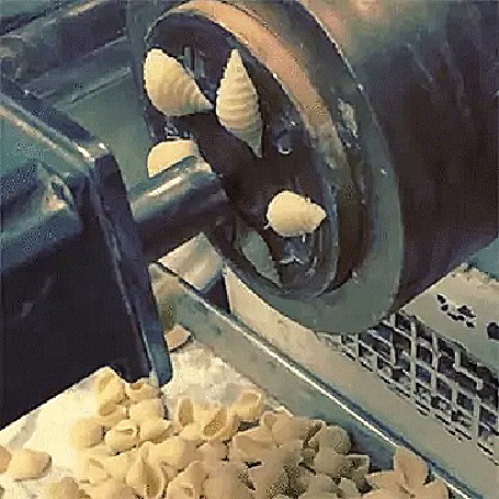 Анимация Процесс изготовления макаронных изделий - ракушек (conchiglion)