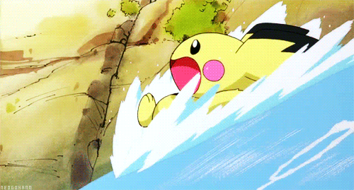 Анимация Покемона Пичу / Pokemon Pichu из аниме Pokemon / Покемон уносит водяной поток, гифка Покемона Пичу / Pokemon Pichu из аниме Pokemon / Покемон уносит водяной поток