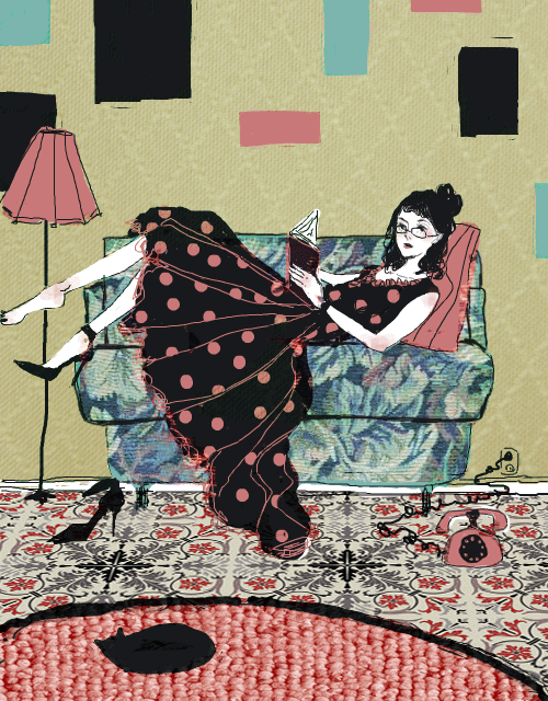 Девушка лежит на диване рисунок