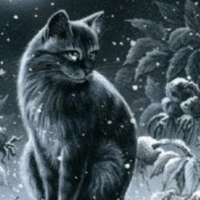 Анимация Кот под снегом, исходник от художника Ирины Гармашовой, гифка Кот под снегом, исходник от художника Ирины Гармашовой