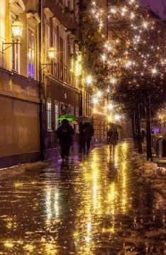 Анимация Блестящая ночная городская улица, гифка Блестящая ночная городская улица
