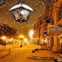 Анимация Фонарь на зимней ночной улице, гифка Фонарь на зимней ночной улице