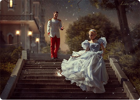 Анимация Принц смотрит вслед убегающей по лестнице Золушке, потерявшей туфельку, by LiveArt
