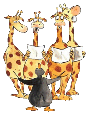 Анимация Песню о дружбе исполняет квартет жирафов, дирижирует пингвин, гифка Песню о дружбе исполняет квартет жирафов, дирижирует пингвин