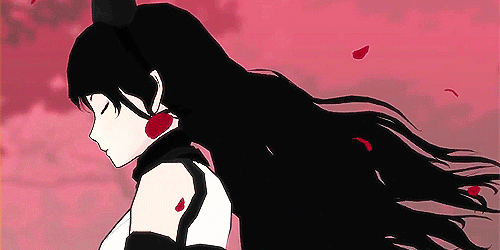 Анимация Blake belladonna / Блейк Белладонна из аниме RWBY под падающими лепестками, гифка Blake belladonna / Блейк Белладонна из аниме RWBY под падающими лепестками