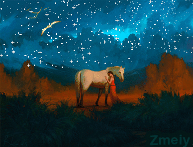 Анимация Девушка стоит рядом с лошадью, исходник by RHADS, гифка Девушка стоит рядом с лошадью, исходник by RHADS