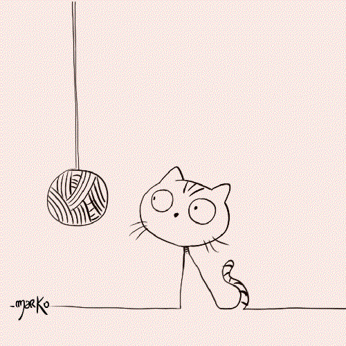 Анимация Кот толкает лапой клубок, из которого появляется кулак и бьет кота в нос, by marko, гифка