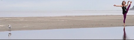 Анимация Девушка занимается йогой, а чайка повторяет за ней ее движения