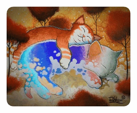 Анимация Кот обнимает переливающуюся кошку, ву Raphal Vavasseur Art