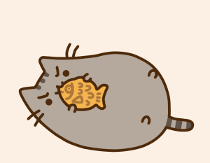 Анимация Лежащий кот с рыбкой, гифка Лежащий кот с рыбкой