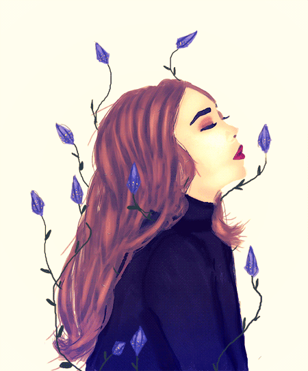 Анимация На девушке распускаются синие цветы проросшие из ее тела, by Fiercebabydoll, гифка На девушке распускаются синие цветы проросшие из ее тела, by Fiercebabydoll