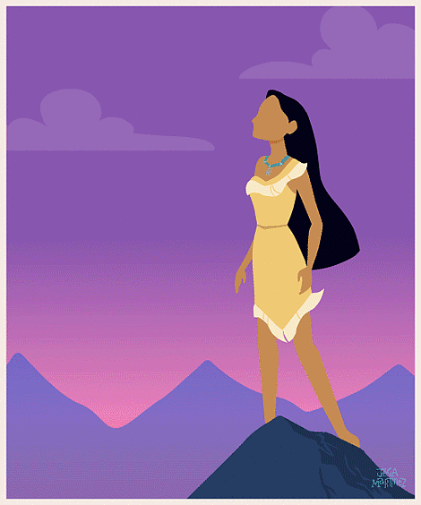 Анимация Принцесса Pocahontas / Покахонтас стоит на ветру, автор арта Jeca Martinez, гифка Принцесса Pocahontas / Покахонтас стоит на ветру, автор арта Jeca Martinez
