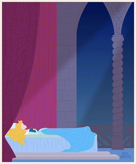 Анимация Спящая Красавица / Sleeping Beauty лежит на кровати, автор арта Jeca Martinez, гифка Спящая Красавица / Sleeping Beauty лежит на кровати, автор арта Jeca Martinez