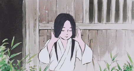 Анимация Кагуя / Kaguya из аниме Сказание о принцессе Кагуя / Kaguya-hime no Monogatari собирает волосы