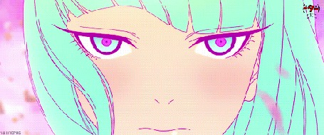 Анимация Кадр из клипа Hibiki Yoshizaki feat. Daoko - Girl / Девушка с развевающимися бирюзовыми волосами и розовые лепестки, летящие по ветру