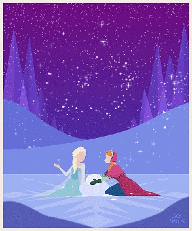 Анимация Эльза и Анна / Anna and Elsa лепят снеговика в снегопад, мультфильм Холодное Сердце / Frozen, автор арта Jeca Martinez