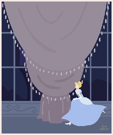 Анимация Золушка бежит по залу, потеряв туфельку, мультфильм Cinderella / Золушка, автор арта Jeca Martinez