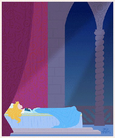 Анимация Спящая Красавица / Sleeping Beauty лежит на кровати, автор арта Jeca Martinez