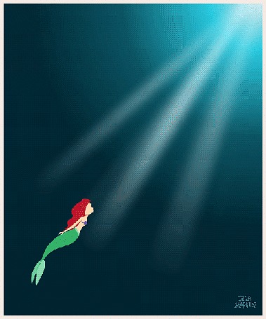 Анимация Русалочка / The Little Mermaid плывет вверх, автор арта Jeca Martinez