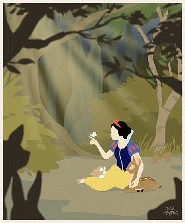 Анимация Белоснежка / Snow White общается со зверями в лесу, автор арта Jeca Martinez