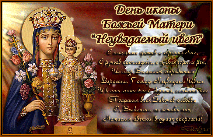 Анимация Икона Божьей Матери Неувядаемый цвет (С пещерных гротов и горячих скал, С ручьев прохладных, с гулких горных рек, Из недр Вселенной миробытия Взрастил Господь Неувядаем Цвет. И в наш мятежный, бурный, сложный час Попранья всех Законов о любви О, Всеблагая, не остави нас, Нетленья цветом в душах прорасти!), гифка Икона Божьей Матери Неувядаемый цвет (С пещерных гротов и горячих скал, С ручьев прохладных, с гулких горных рек, Из недр Вселенной миробытия Взрастил Господь Неувядаем Цвет. И в наш мятежный, бурный, сложный час Попранья всех Законов о любви О, Всеблагая, не остави нас, Нетленья цветом в душах прорасти!)