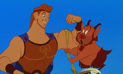 Анимация Фил измеряет бицепс Геркулеса, из мультфильма Геркулес / Hercules, гифка Фил измеряет бицепс Геркулеса, из мультфильма Геркулес / Hercules
