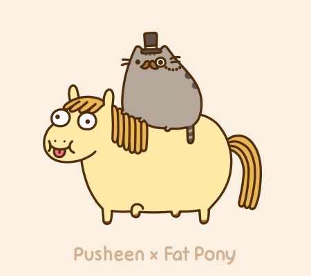 Анимация Серый кот в шляпе скачет на лошади (Pusheen x Fat Pony), гифка Серый кот в шляпе скачет на лошади (Pusheen x Fat Pony)