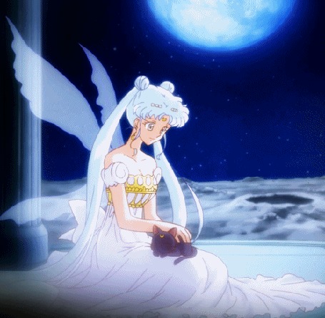 Анимация Принцесса Серенити / Princess Serenity гладит Луну / Luna из аниме Сейлор Мун / Sailor Moon