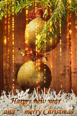 Анимация Шары весят на елке, (Happy new year and merry Christmas / Счастливого Нового года и рождества) (Eclipse Moon)