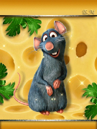 Анимация Рататуй / Ratatouille на фоне сыра с зеленью
