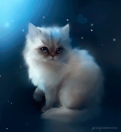 Анимация Белый котенок подмигивает