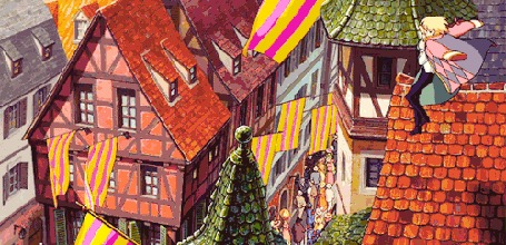 Анимация Прыгающие по крышам города, Howls Moving Castle / Ходячий Замок Хаула