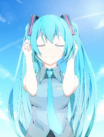 Анимация Вокалоид Хацунэ Мику / Vocaloid Hatsune Miku на фоне неба