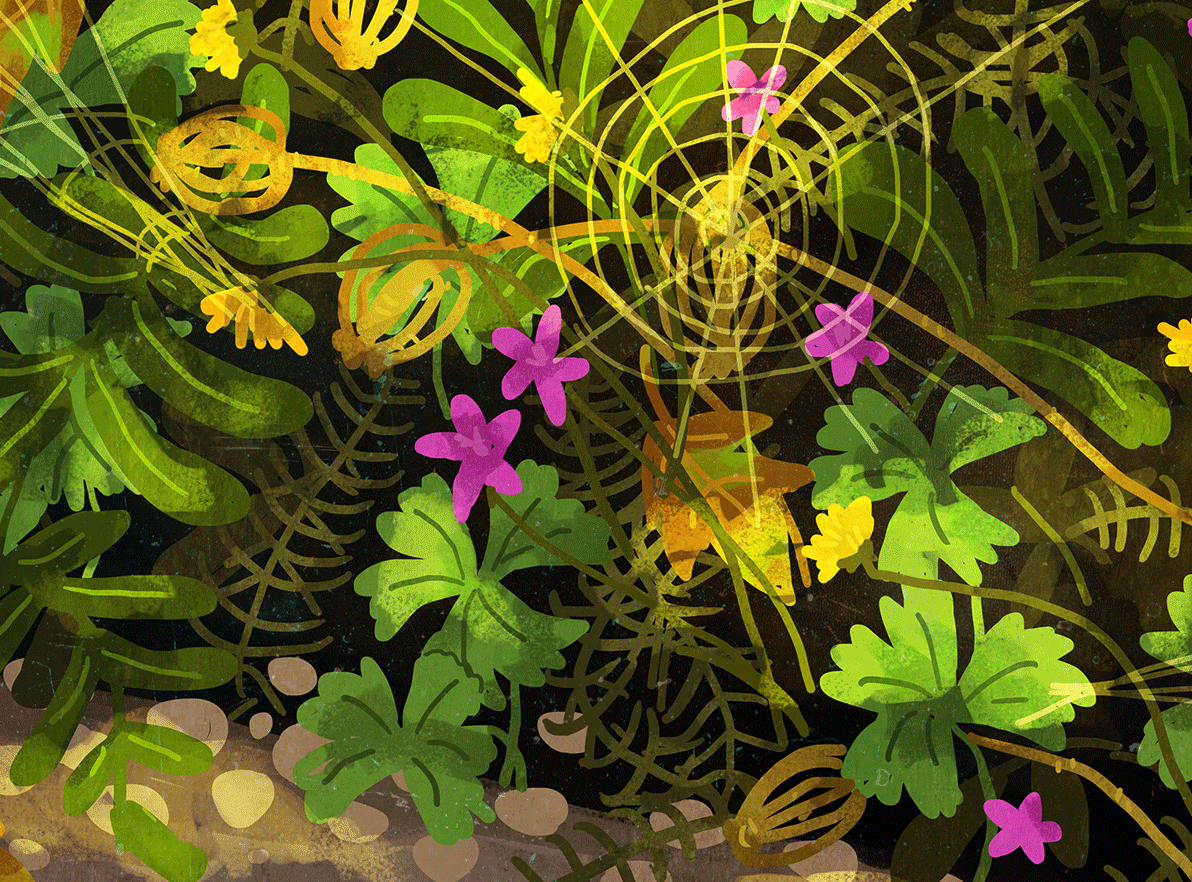 Анимация Падающие листья и порхающая бабочка и пробегающая мышка, by Manadhiel, гифка Падающие листья и порхающая бабочка и пробегающая мышка, by Manadhiel