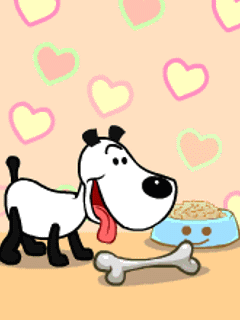 Анимация Радостный пес облизывает сахарную кость, гифка Радостный пес облизывает сахарную кость