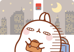 Анимация Molang rabbit / Кролик Моланг уставший едет в транспорте ночью, гифка Molang rabbit / Кролик Моланг уставший едет в транспорте ночью