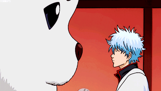 Анимация Гинтоки Саката / Gintoki Sakata и огромный белый пес Садахару / Sadaharu из аниме Гинтама / Gintama, гифка Гинтоки Саката / Gintoki Sakata и огромный белый пес Садахару / Sadaharu из аниме Гинтама / Gintama