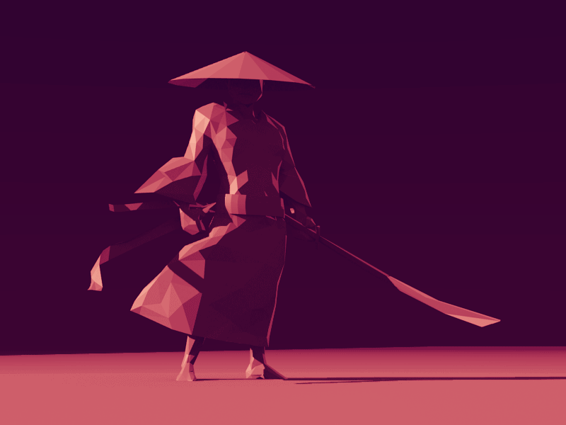Анимация Самурай с мечем и в развивающемся кимоно, by Jona Dinges, гифка Самурай с мечем и в развивающемся кимоно, by Jona Dinges
