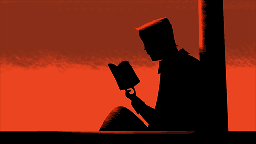 Анимация Парень читает книгу, гифка Парень читает книгу