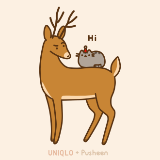 Анимация Кот Пушин сидит на олене (UNIQLO+Pushin), гифка Кот Пушин сидит на олене (UNIQLO+Pushin)
