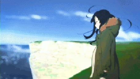 Анимация Мио Акияма / Mio Akiyama из аниме Кейон / K - On! бросает белую розу с обрыва