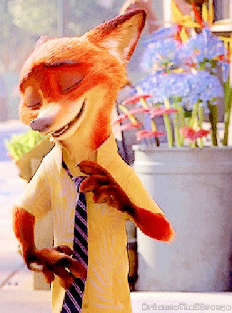 Анимация Ник Уайлд / Nick Wilde из мультфильма Зверополис / Zootropolis поправляет галстук, by Brianna The Stranga