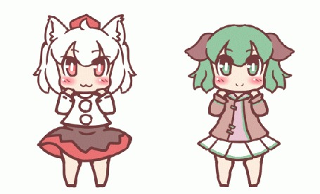Анимация Танцующие на месте Момиджи Инубашири / Momiji Inubashiri и Кеко Касодани / Kyouko Kasodani из игры Проект Восток / Touhou Project