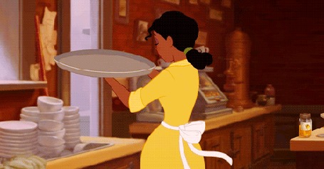 Анимация Каждое утро скромная официантка Тиана / Tiana берет поднос в руки и весело встречает посетителей, Мультфильм Принцесса и лягушка