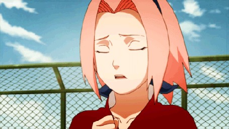 Анимация Сидя на трибуне болельщиков, Сакура Хоруна / Sakura Haruno внимательно наблюдает за игроками, аниме Наруто / Naruto