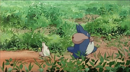 Анимация Тю Тоторо и Тиби Тоторо убегают от Мэй Кусакабэ / Mei Kusakabe, мультфильм Мой сосед Тоторо / My neighbor totoro