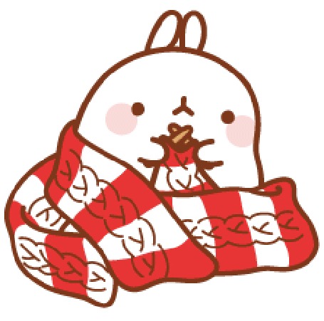 Анимация Molang rabbit / Кролик Моланг вяжет красно-белый шарф и сразу укутывается в него